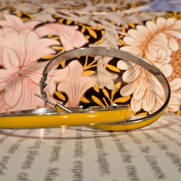 Bright Yellow Enemal Hoop Earrings - Picture 9 of 9